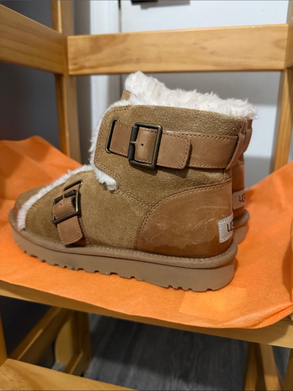 UGG Chestnut Suede Shearling Buckle Booties